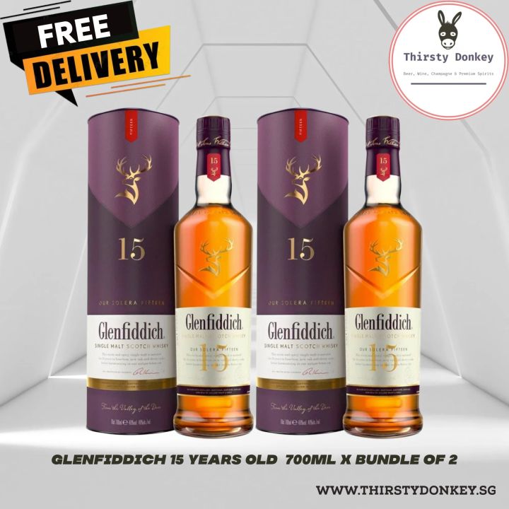 Glenfiddich 15 Years Old Single Malt Scotch Whisky 700ml (Bundle