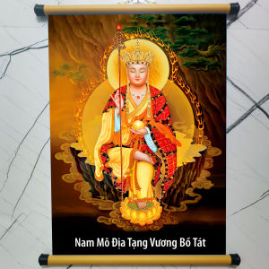 Tranh vải treo tường Ngài Địa Tạng in trên vải lụa (vải sill) Decor Phòng