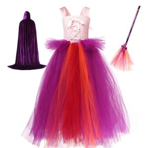 Girls Hocus Pocus Sanderson Sisters Tutu Dresses & Capes for Kids Halloween Witch Cosplay Costumes Children Fancy Gown Dress2026