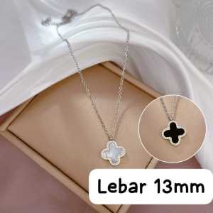 KALUNG TITANIUM BUNGA POLOS BOLAK BALIK RANTAI NORI PERHIASAN WANITA KOREA ANTI KARAT ANTI LUNTUR