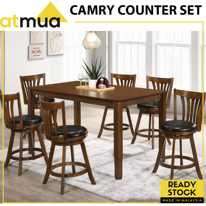 Atmua Camry Counter Height Dining Set 6 Seater Swivel Counter Chair 24