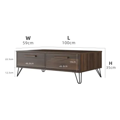 Kitchenz 3.3FT Victor Series Coffee Table Living Room Meja Kopi Side Table Meja Sisi Modern Design Metal Leg-HMZ-FN-CT-V3710-WN