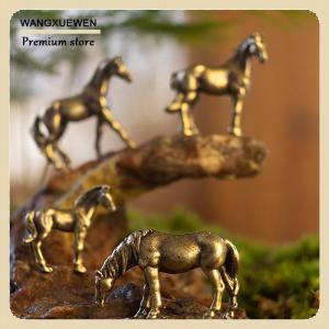 [COD] Antique Brass Solid Long Tail Horse Figurines Miniatures Feng Shui Ornaments Copper Zodiac Animal Mini Desktop Decoration Crafts