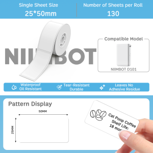 Niimbot Pure White Label Stickers Compatible With D101 Printer Barcode Price Size Name Labels Waterproof Oil-proof Tear Resistant or School Home Organizer Supermarket Store Catering
