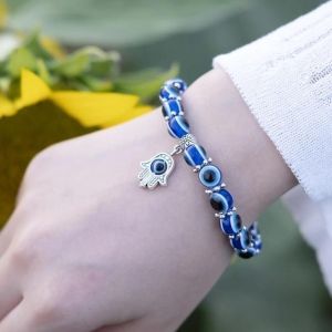 Evil Eye Bracelet Hamsa Blue Hand of Fatima Turkish Evil Eye Charm Bracelet Lucky for Protection and Blessing