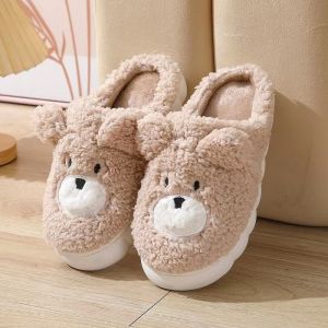 Lamb wool cute bear soft bottom warm slippers female Indoor thick-soled home antiskid couple slipper