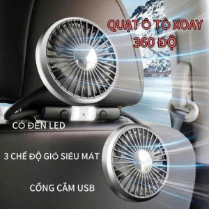 Quạt điện gắn sau ghế ô tô quạt đôi cắm USB xoay 360 độ tích hợp đèn LED thế hệ mới