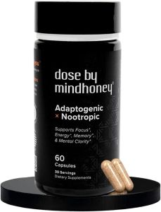 MINDHONEY    DOSE 60 viên thực phẩm bổ sung não cao cấp tất cả trong một    Tập trung Tâm trạng Năng lượng & Trí nhớ    Nấm chức năng & Chất điều hòa - Nấm Sư Tử Ashwagandha L-Theanine Bacopa & Vitamin