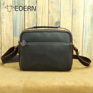 EDERN 2025 New Crazy Horse Leather Shoulder Bag for Men Retro Fashion Messenger Bag Genuine Leather Crossbody Bag Large Capacity Mens Sling Bag