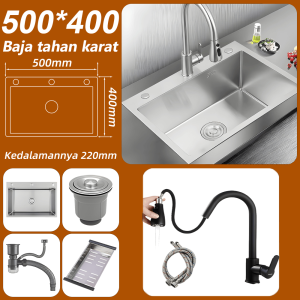 【COD】SUS 304 Kitchen Sink 80X45CM Ketebalan 3.0mm Wastafel Dapur Hitam Wastafel Stainless Steel Wastafel Dapur Lengkap Tarik Adjustable
