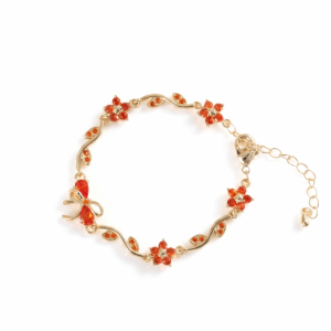 GENENIC Flower Leaf Branch Link Flowers Bracelet Multicolor CZ Adjustable Crystal Bracelet Exquisite Gold Plated Copper Chain Bracelet Womens