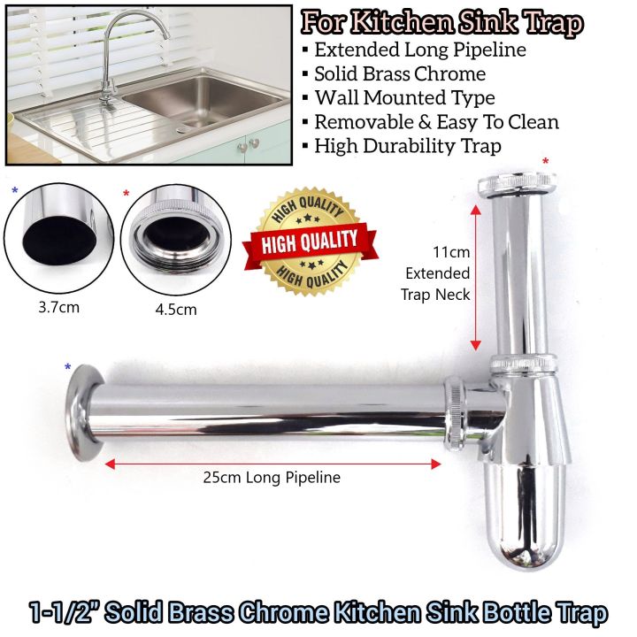 1-1/2” Solid Brass Chrome Kitchen Sink Bottle Trap For Kitchen