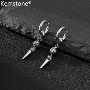 Kemstone Punk Style Mens Stainless Steel Earrings Set with Cross & Geometric Spike Dangle Design