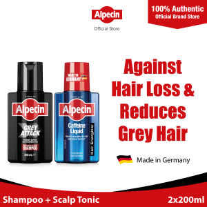 Alpecin Grey Attack Kit - Caffeine & Colour Shampoo 200ml + Hair Tonic 200ml for Gradually darker and stronger hair