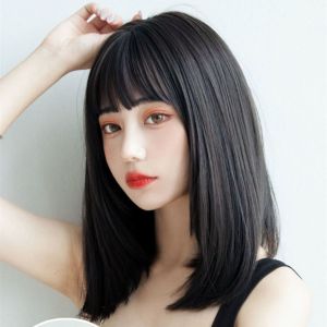 Wig untuk rambut palsu wanita dengan rambut sedang dan panjang kepala penuh tulang selangka realistis rambut lurus pendek modis dan alami set full wig kepala penuh Hairclip hair extension