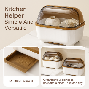 Kitchen Dish Rack With Lid Cupboard Dish Rack Organizer Cabinet Household Dustproof Cutlery Drawer Drain Storage Box