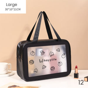 Hayylife Tas Kosmetik Tahan Air - Kapasitas Besar Transparan Tas Kosmetik Traveling Portabel Tas Penyimpanan Kosmetik HL-AGB610