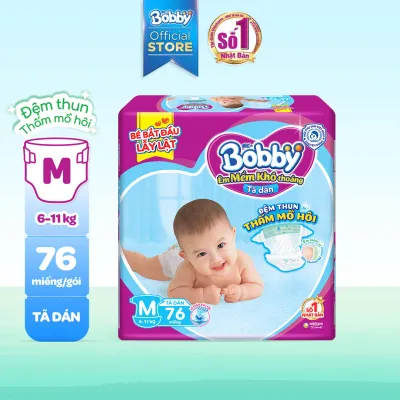 Tã dán Bobby super jumbo Đệm thun thấm mồ hôi M76 - 76 miếng