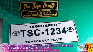 TEMPORAY PLATE FOR CAR AND MOTORCYCLE. LTO PRESCRIBE. CHECK DESCRIPTION FOR DETAILS. Message us for a smoother transaction for customization.