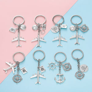 Multi -purpose Travel World Map Charms Airplane Keychain Metal Pendant Compass Aircraft Pattern