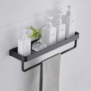 Bathroom Shelf Black Aluminum Square Shampoo Shelf Wall-Mounted Cosmetic Shelves Kitchen Nets Shelf Storage Rack Organizer Rack