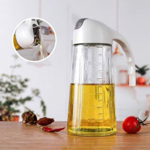 Bình rót dầu ăn thông minh tự động mở nắp 600ml Bình rót dầu ăn thủy tinh có chia vạch