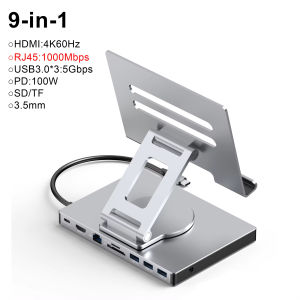 Kebidumei 9 in 1 USB C HUB Tablet Holder Docking Station 4K60Hz HDMI 1000Mbps Ethernet USB3.0 5Gbps Data Transfer PD100W for Tablet Phone