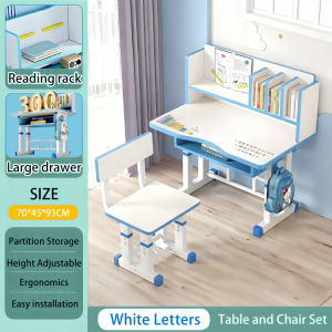 JYHOME Study Table For Kids Childrens Study Desk With Chair Set Adjustable Computer Table With Drawer with Bookshelves for Student Age 1-12