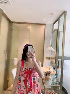 Bộ Ngủ 2 Dây Ren Nơ Bèo Siêu Dễ Thương Form Rộng Mặc Nhà