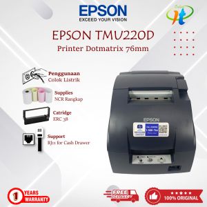 Epson TMU220D Printer Struk Kasir Dotmatrix 76mm USB LAN Printer Struk Rangkap TM-U220D RJ11