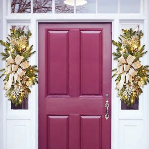 Christmas Door Swag Red Berries Color Balls Bowknot Pinecone Realistic Scene Layout Plastic Xmas Stair Wreath Garland Pendant for Party