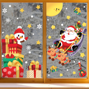 COMBO-Decal trang trí NOEL HÍT TĨNH ĐIỆN -Xe tuần lộc Ông già noel và tháp quà (2 tấm)-CDN104