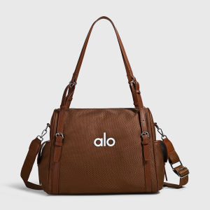Big Storage Alo Fitness Mesh Tote Bag Quick Dry Hollow Mesh Fabric Multi Side Bottle Pockets Dual Adjustable Top Straps Detachable Wide Printed Strap For Workout Yoga Short Trip Campus Errands