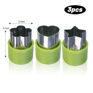 New 3Pcs/set Stainless Steel Star Heart Flower Shaped Vegetable and Fruit Embossing Mold Plastic Handle Fruit Biscuit Slicing Model Kitchen Baking Tool
