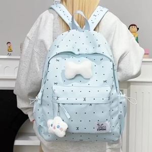 AE School backpack for junior high school girls with a youthful vibe polka dots bow versatile and stylish suitable for female students in high school