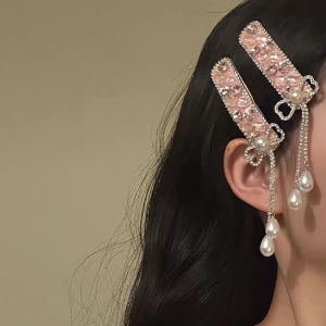 [fenggongshuode] Inlaid Rhinestone Bow Tassel Hair Clip For Women Temperament Sweet Hairpin High-end Side Bangs Clip Fashion Hair Accessories