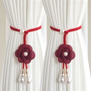 YTRYTWE 2PCS Adjustable Camellia Curtain Tieback Beautifully Punch-free Curtains Tie Rope High Quality Elegant Pearl Curtain Buckle Home