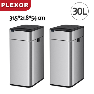 Plexor 2pcs 30L Smart Automatic Trash Can with Lid Motion Sensor Stainless Steel Garbage Can for Bedroom Bathroom Kitchen Office (Silver/White) -Receive in 2 Parcels