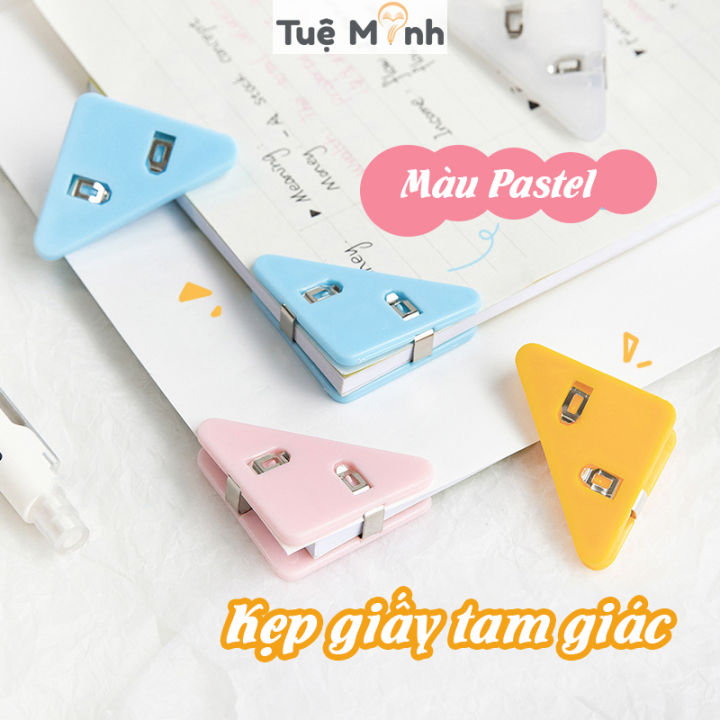 Kẹp giấy hình tam giác nhựa màu Pastel K47 kẹp tài liệu VPP Tuệ Minh ...