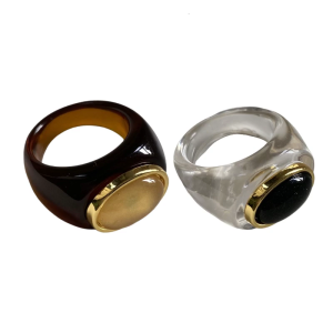 แหวนสีเหลืองอำพัน/โปร่งใสแหวนใส่นิ้วเรซิ่นหรูหราสำหรับเครื่องประดับผู้หญิงอินเทรนด์ในชีวิตประจำวันและชุดลำลอง