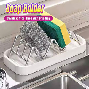 Soap Holder Organizer Stainless Steel W Shaped Soap Rack with Drain Tray  For Bathroom & Kitchen 1Pc