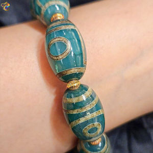 Natural Tibetan One to Nine Eyes Duo Bao Barrel Dzi Bracelet