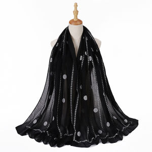 Jifang Khăn choàng khăn trùm đầu hijab hồi giáo Pashmina Khăn choàng cotton mềm chấm bi cho nữ 180x70cm wj676