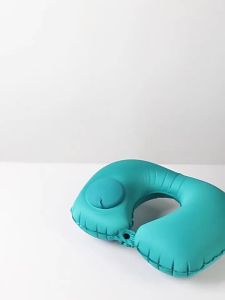 Press Inflatable U-Shaped Neck Pillow Flocked Folding Portable Travel Neck Cushion