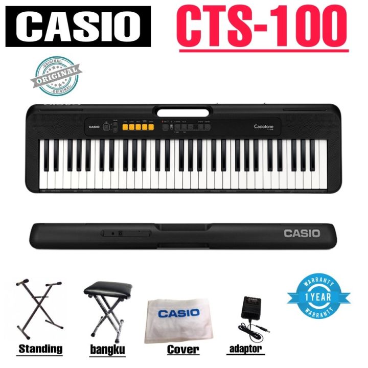 Casio CTS-100 Keyboard Portable Warna Hitam 61 Tampilan Tiga