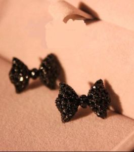 anting pita hitam/Anting Tusuk Kristal pita Warna hitam Gaya Korea Untuk Wanita