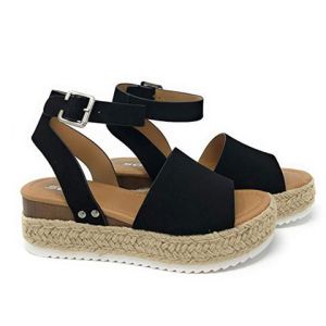[Free Shipping] Summer Plus Size Rope Platform Thick-Soled Sandals for Women with Buckle Flat Sandals