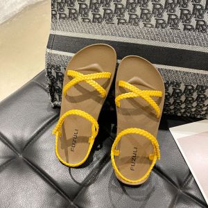 [Free Shipping] Korean-Style WomenS Flat Sandals For Summer Fashionable Slip-On Casual Open-Toe Roman Beach Shoes