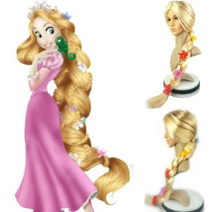 BAIXL Heat Resistant Rapunzel Cosplay Wig Party Halloween Costume Long Blonde Braid Hair Role Play Anime Synthetic Hair with Flowers