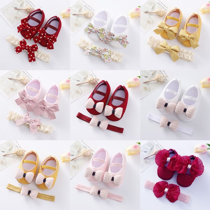 2Pcs/set Baby Shoes Infant Girl Non-Slip Soft Sole Bowknot Shoes